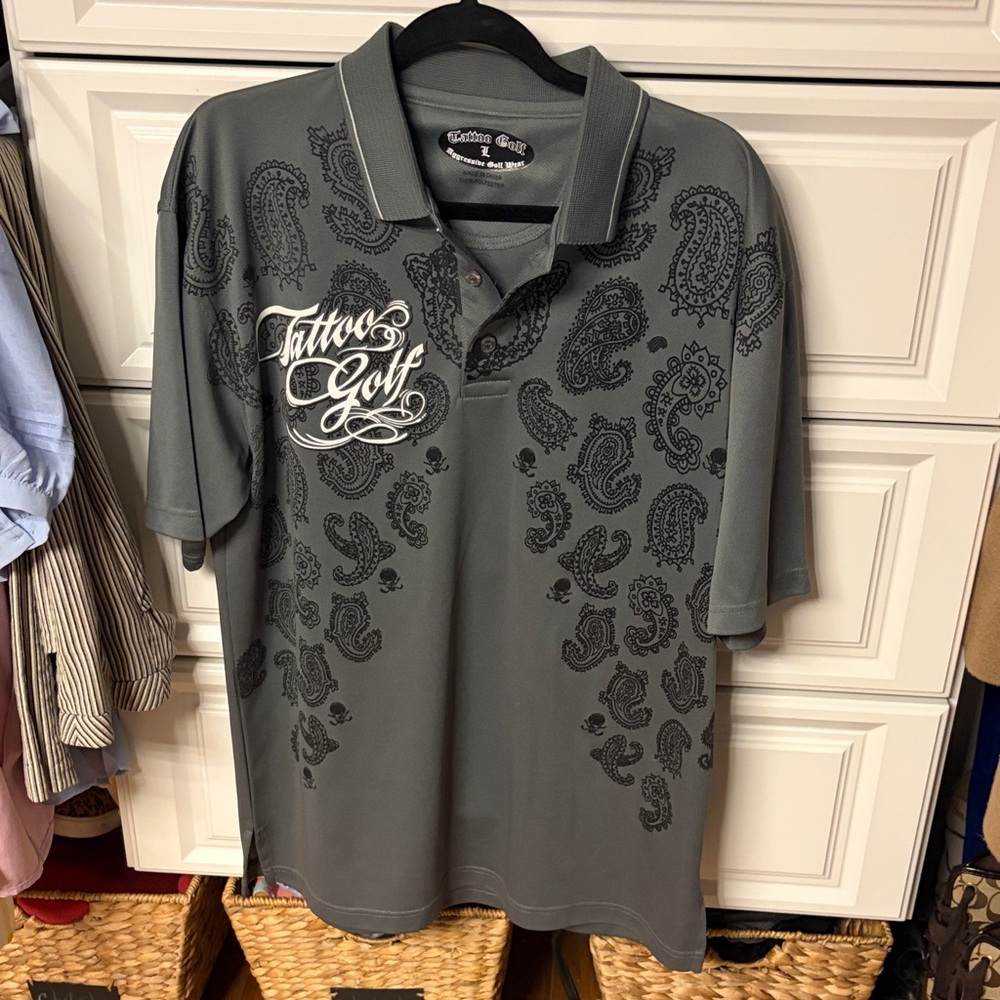 Gray Paisley Polo Shirt